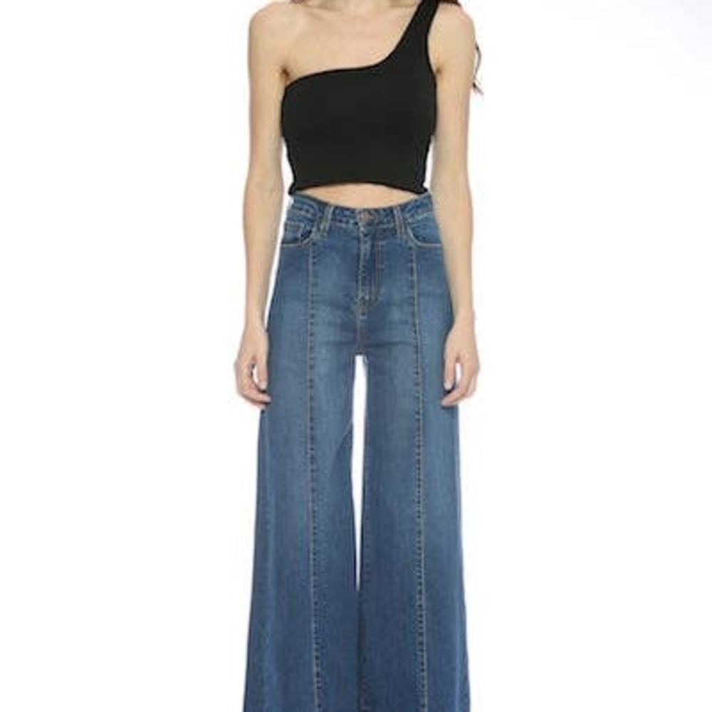 O² Front Seam Wide-Leg Denim Jeans- Medium Wash